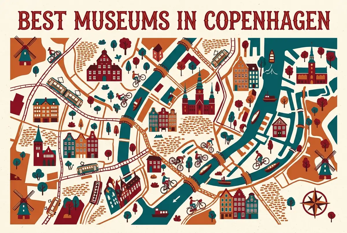illustrated map of amsterdam highlights for Bästa Museerna i Köpenhamn: Design, Konst och Historia, museer i köpenhamn