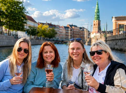 Ospiti a bordo del giro in battello di lusso a Copenaghen davanti al Palazzo di Christiansborg