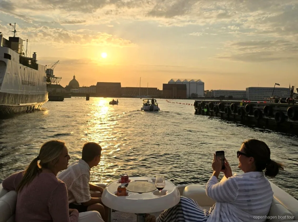 Capitán y guía privados dirigiendo el tour privado en barco con guía de Copenhague por el puerto